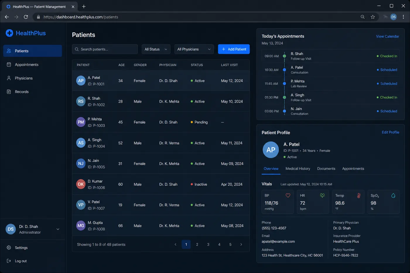 Healthcare Patient Management System mockup