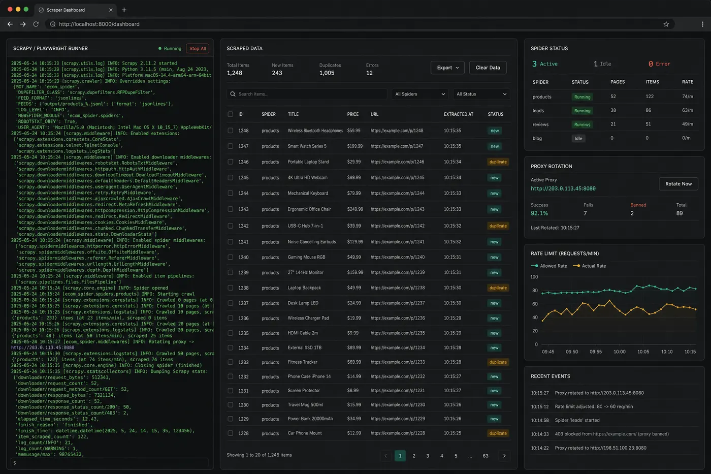 Python Web Scraping & Data Intelligence Platform mockup